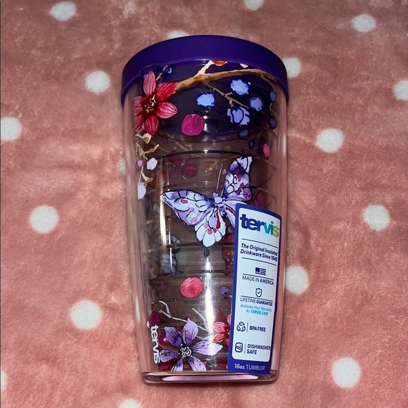 Tervis Watercolor Brand Purple Butterfly Insulated Tumbler 16 oz NWT - Picture 8 of 8